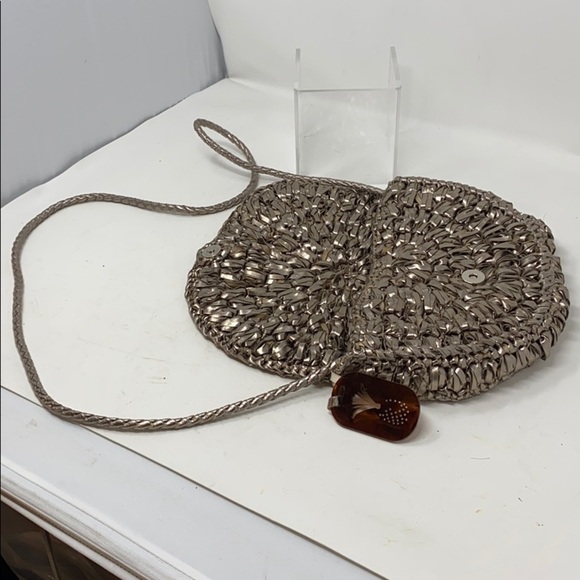 Paula Ferber Metallic Pewter Leather Woven Bag